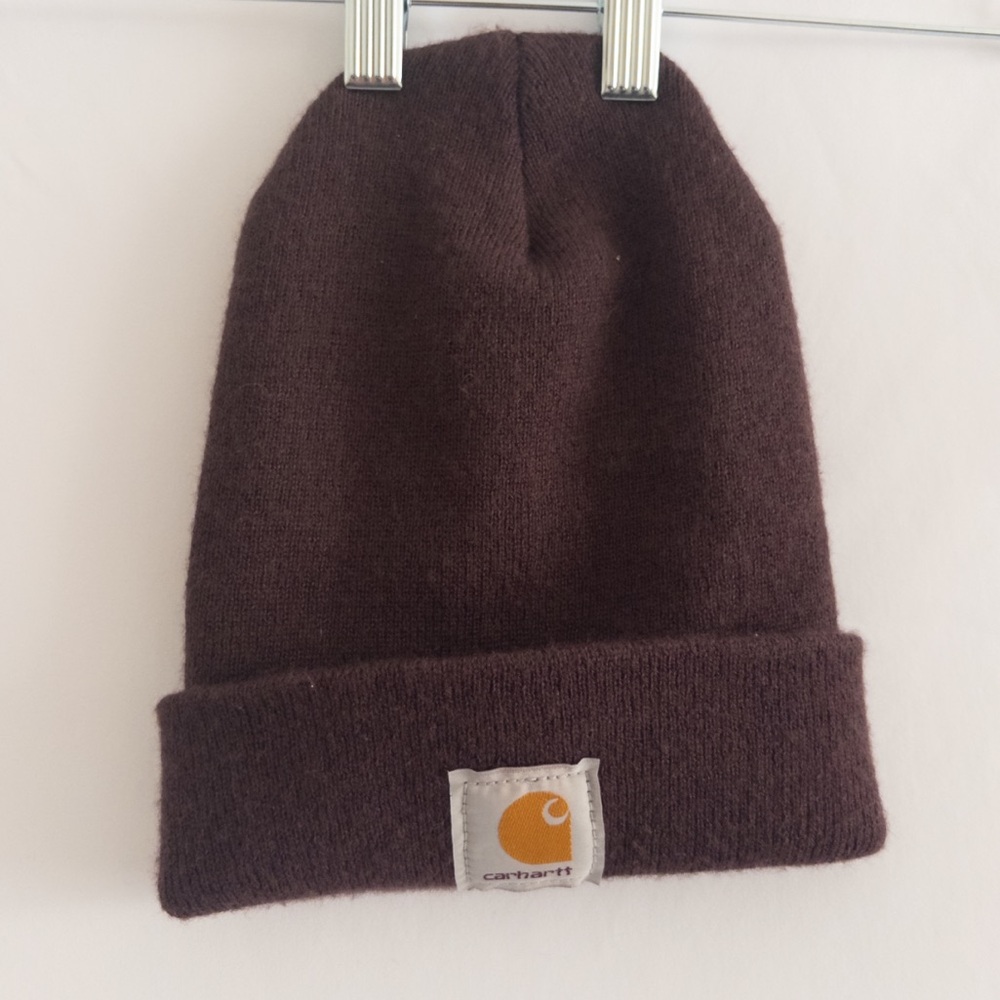 Carhartt Brown Burgundy Cuffed Beanie Hat Made in USA One Size - Picture 2 of 5
